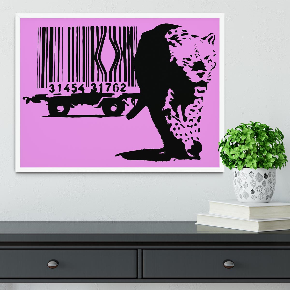 Banksy Barcode Leopard Purple Framed Print - Canvas Art Rocks -6