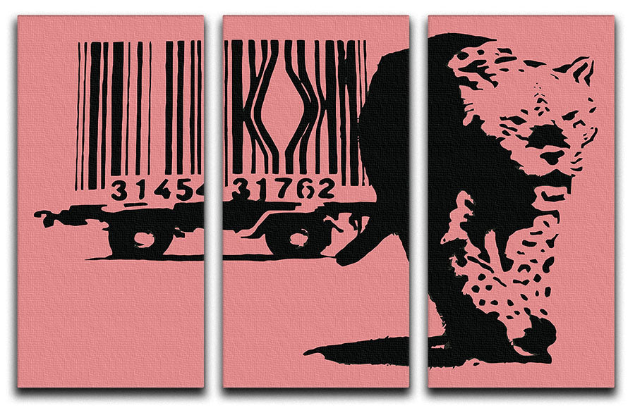 Banksy Barcode Leopard Red 3 Split Panel Canvas Print - Canvas Art Rocks - 1