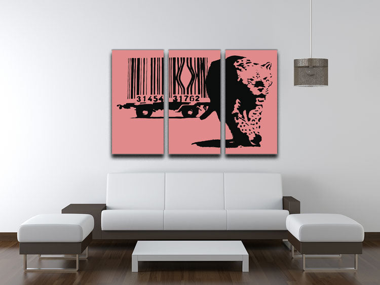 Banksy Barcode Leopard Red 3 Split Panel Canvas Print - Canvas Art Rocks - 3