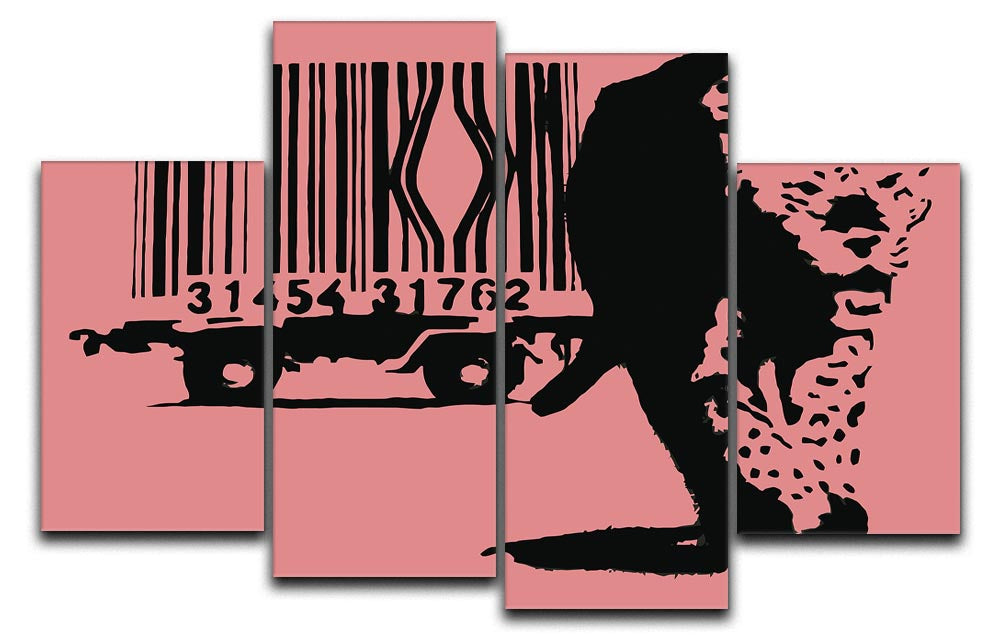 Banksy Barcode Leopard Red 4 Split Panel Canvas - Canvas Art Rocks - 1