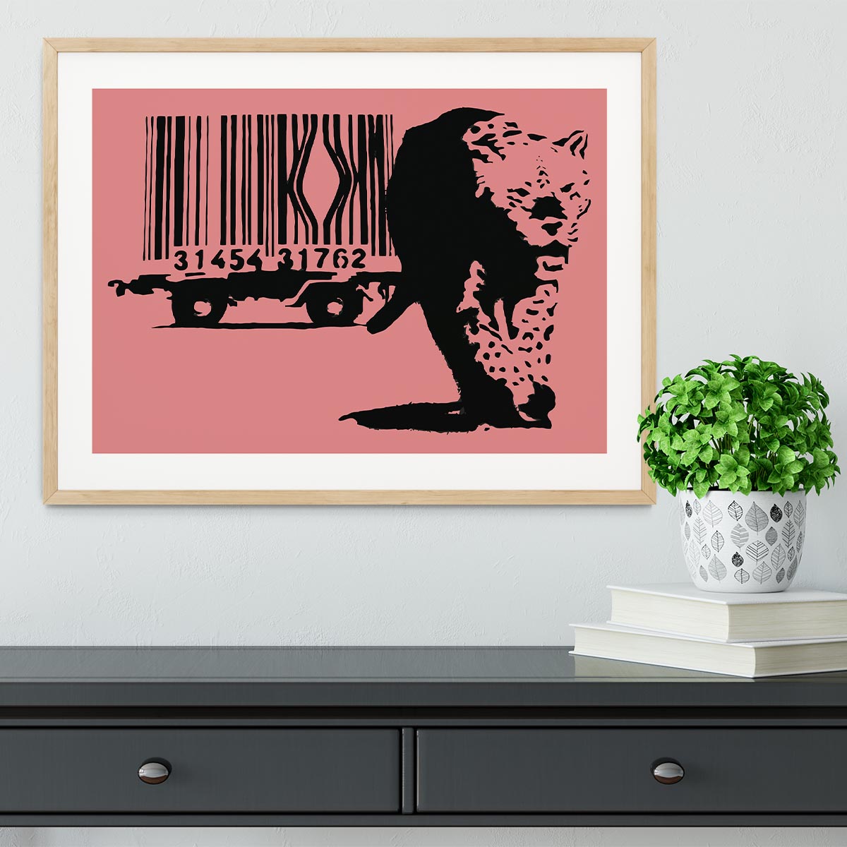 Banksy Barcode Leopard Red Framed Print - Canvas Art Rocks - 3