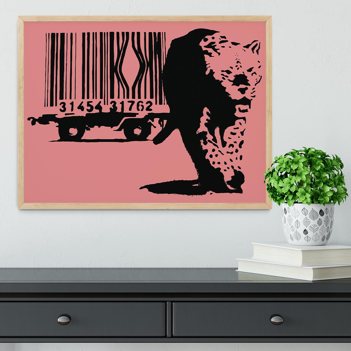 Banksy Barcode Leopard Red Framed Print - Canvas Art Rocks - 4