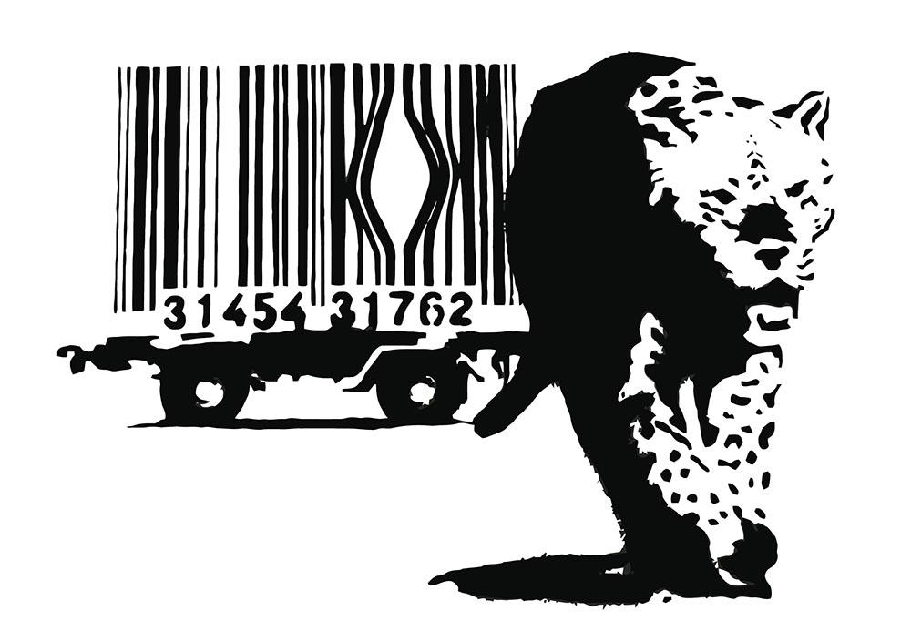 Banksy Barcode Leopard Wall Mural Wallpaper - Canvas Art Rocks - 1