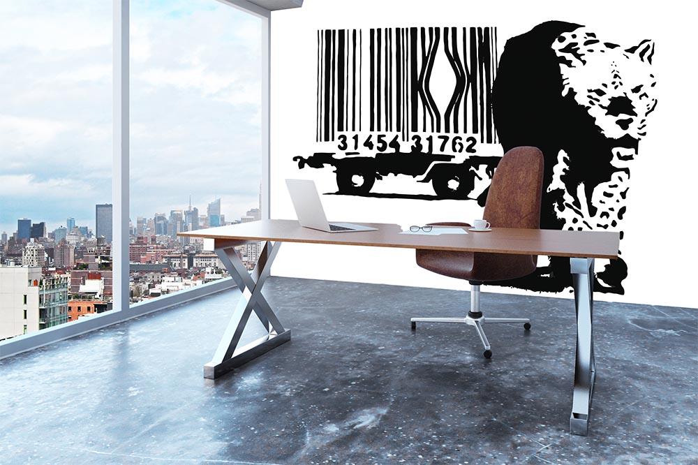 Banksy Barcode Leopard Wall Mural Wallpaper - Canvas Art Rocks - 3