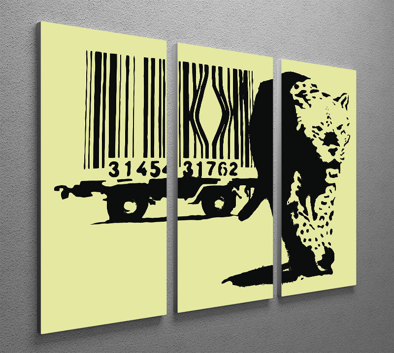 Banksy Barcode Leopard Yellow 3 Split Panel Canvas Print - Canvas Art Rocks - 2