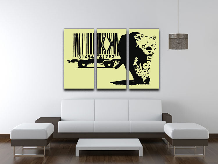 Banksy Barcode Leopard Yellow 3 Split Panel Canvas Print - Canvas Art Rocks - 3