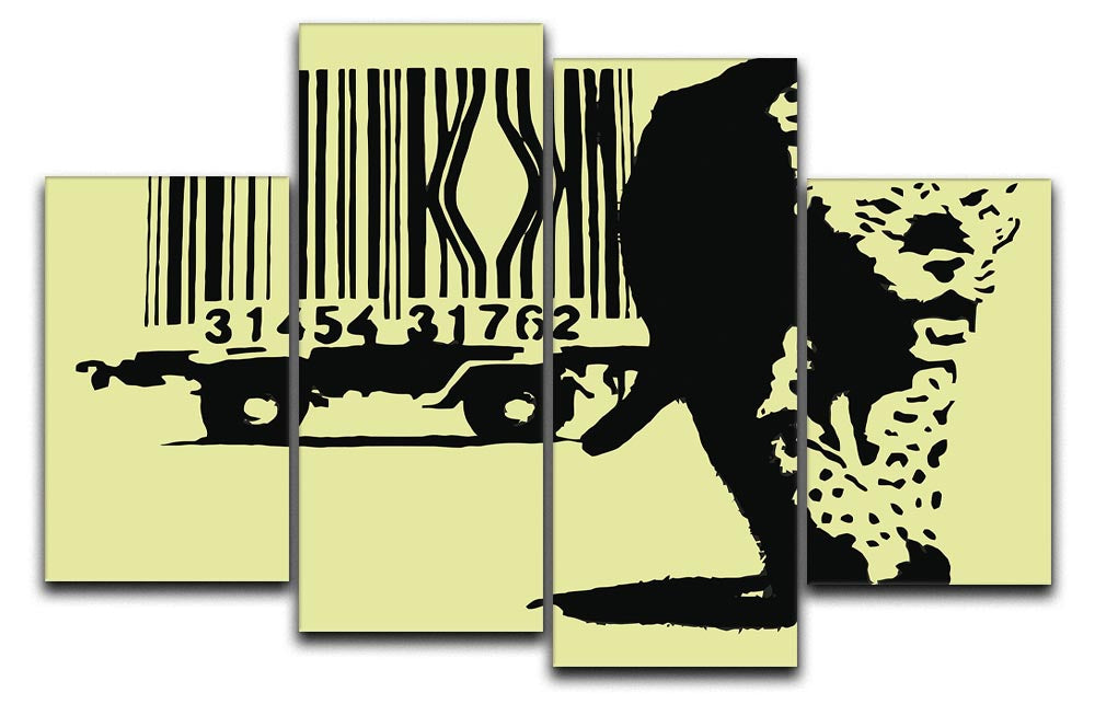 Banksy Barcode Leopard Yellow 4 Split Panel Canvas - Canvas Art Rocks - 1