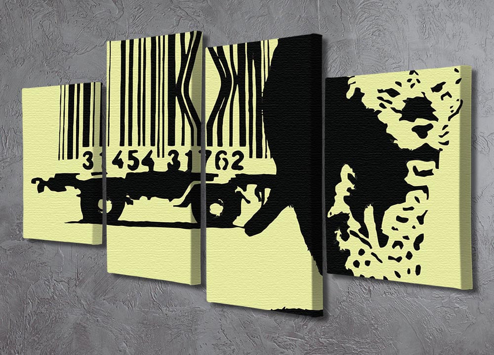 Banksy Barcode Leopard Yellow 4 Split Panel Canvas - Canvas Art Rocks - 2