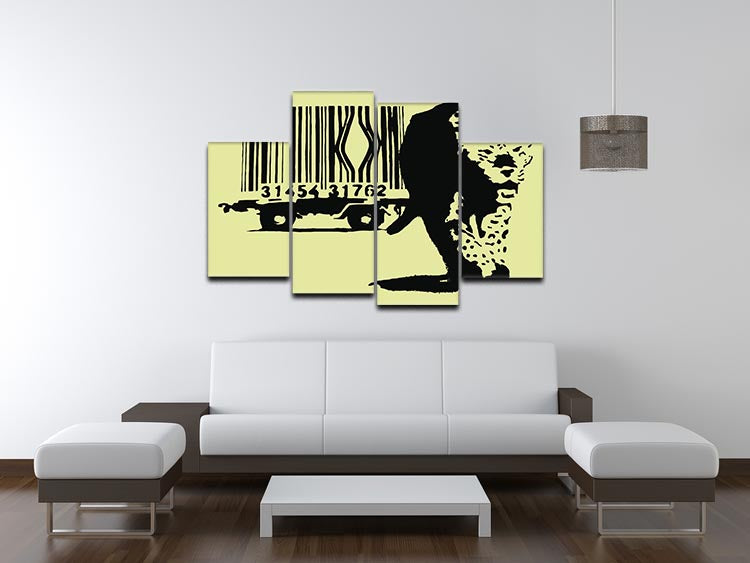 Banksy Barcode Leopard Yellow 4 Split Panel Canvas - Canvas Art Rocks - 3