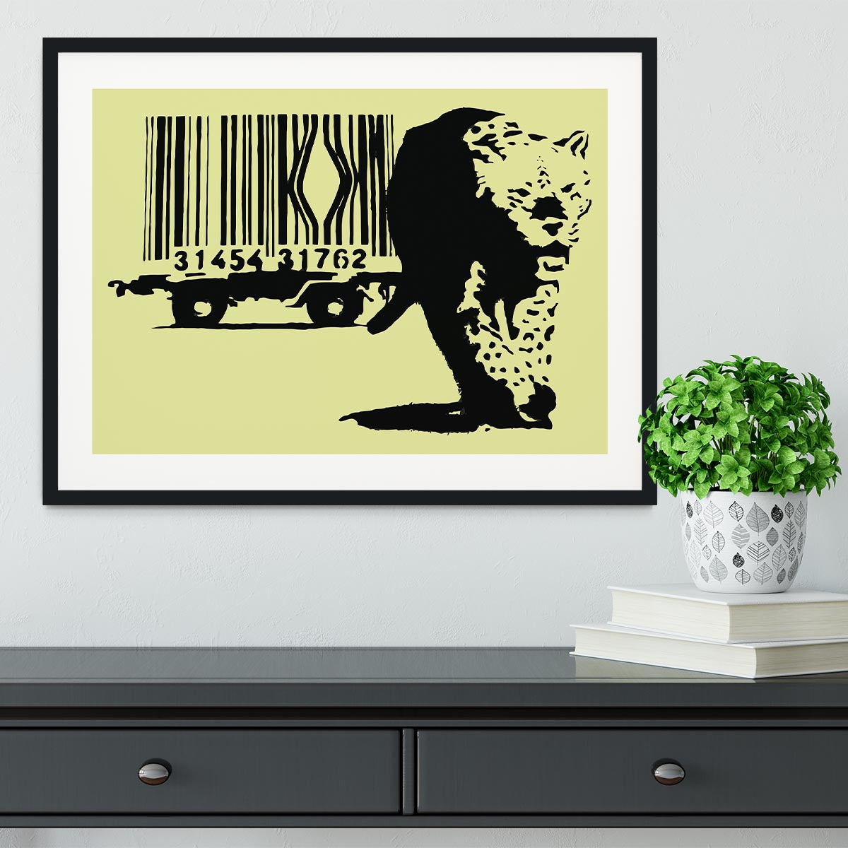 Banksy Barcode Leopard Yellow Framed Print - Canvas Art Rocks - 1