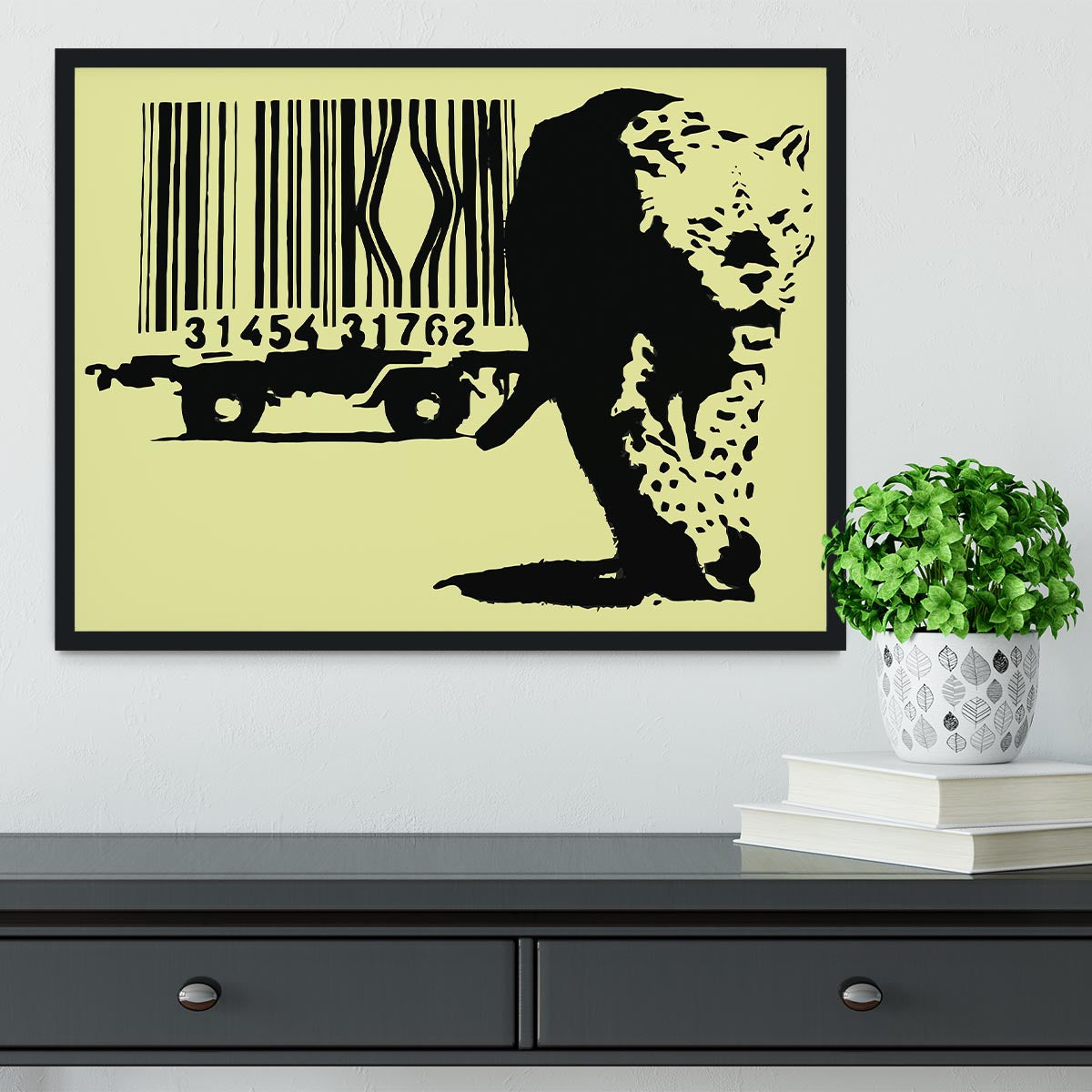 Banksy Barcode Leopard Yellow Framed Print - Canvas Art Rocks - 2