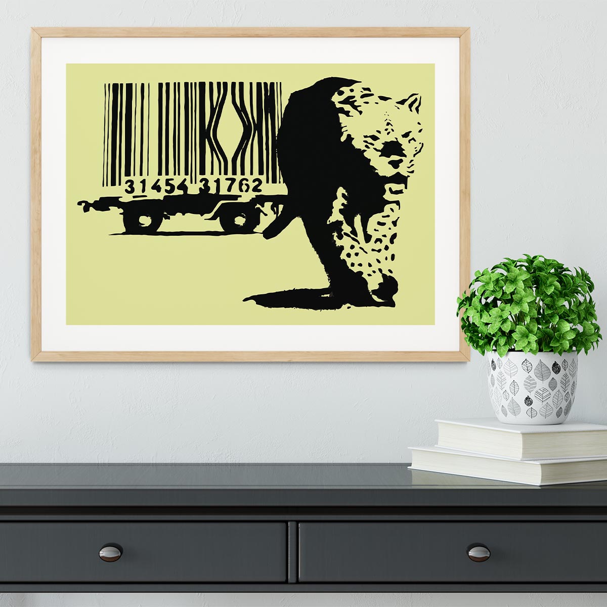 Banksy Barcode Leopard Yellow Framed Print - Canvas Art Rocks - 3