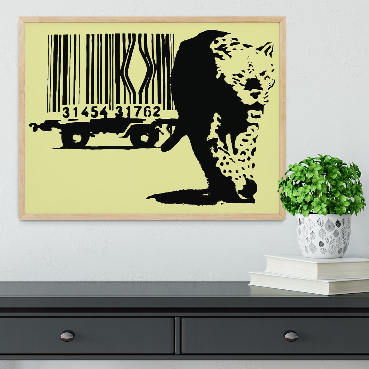 Banksy Barcode Leopard Yellow Framed Print - Canvas Art Rocks - 4