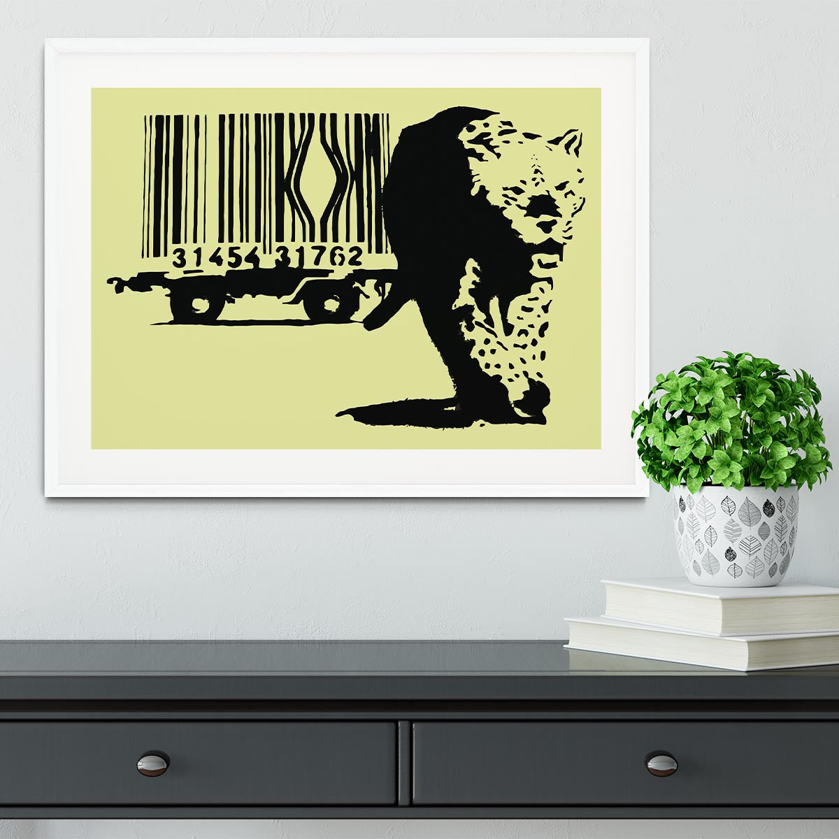 Banksy Barcode Leopard Yellow Framed Print - Canvas Art Rocks - 5