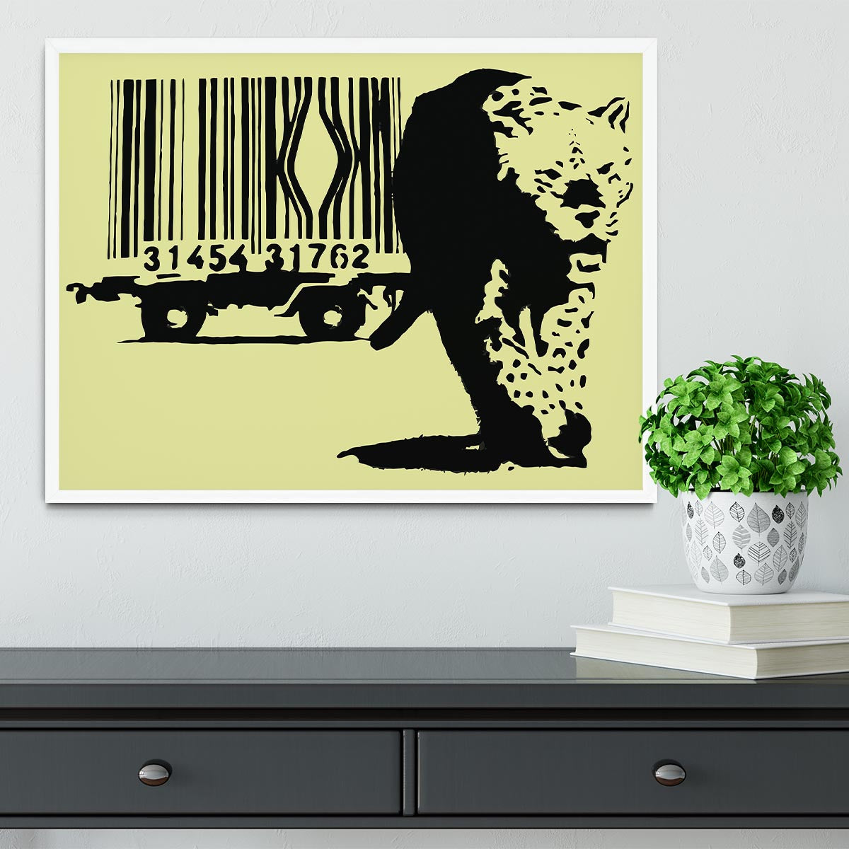 Banksy Barcode Leopard Yellow Framed Print - Canvas Art Rocks -6
