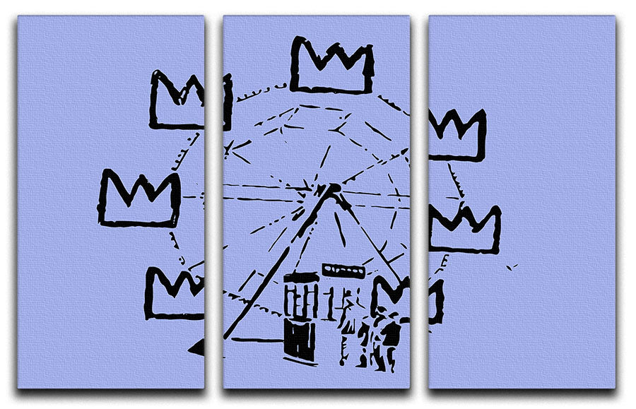 Banksy Basquiat Ferris Wheel Blue 3 Split Panel Canvas Print - Canvas Art Rocks - 1