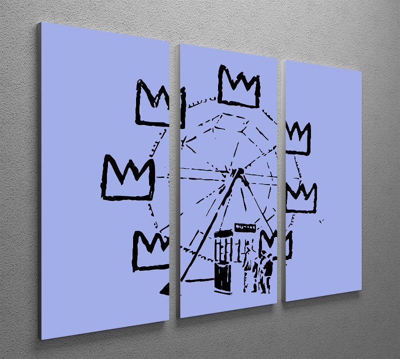 Banksy Basquiat Ferris Wheel Blue 3 Split Panel Canvas Print - Canvas Art Rocks - 2