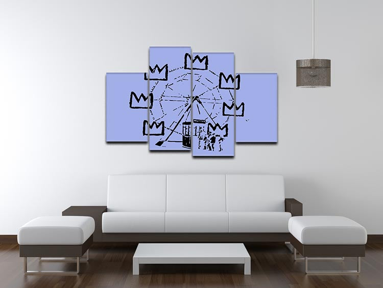 Banksy Basquiat Ferris Wheel Blue 4 Split Panel Canvas - Canvas Art Rocks - 3
