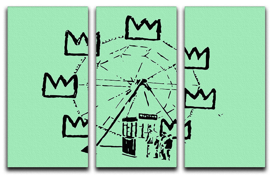Banksy Basquiat Ferris Wheel Green 3 Split Panel Canvas Print - Canvas Art Rocks - 1