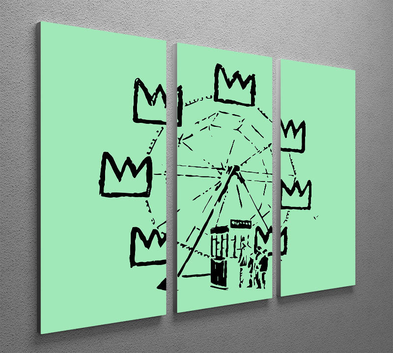 Banksy Basquiat Ferris Wheel Green 3 Split Panel Canvas Print - Canvas Art Rocks - 2