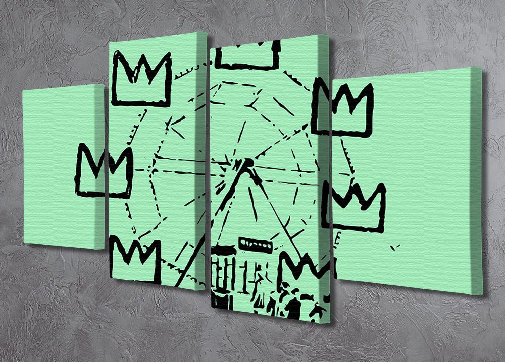 Banksy Basquiat Ferris Wheel Green 4 Split Panel Canvas - Canvas Art Rocks - 2
