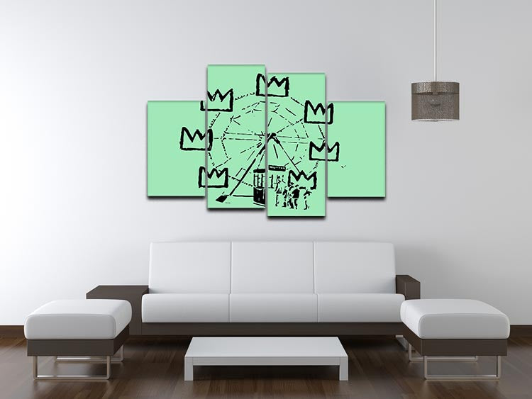 Banksy Basquiat Ferris Wheel Green 4 Split Panel Canvas - Canvas Art Rocks - 3