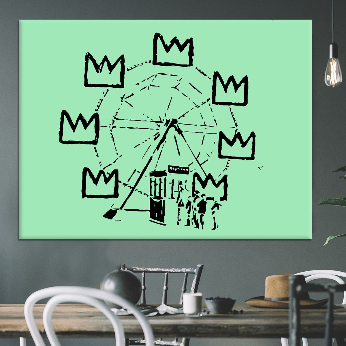 Banksy Basquiat Ferris Wheel Green Canvas Print or Poster Canvas Art