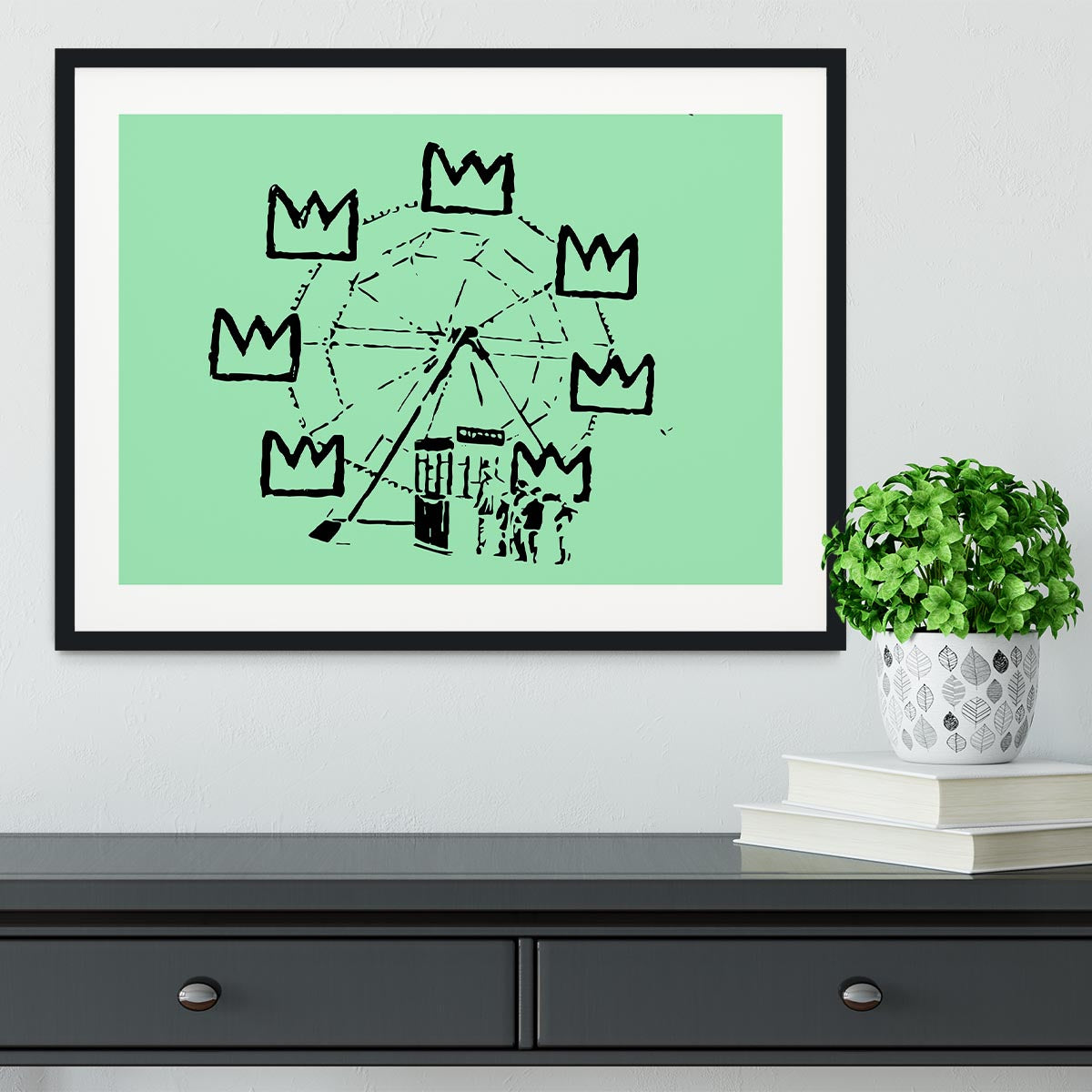 Banksy Basquiat Ferris Wheel Green Framed Print - Canvas Art Rocks - 1