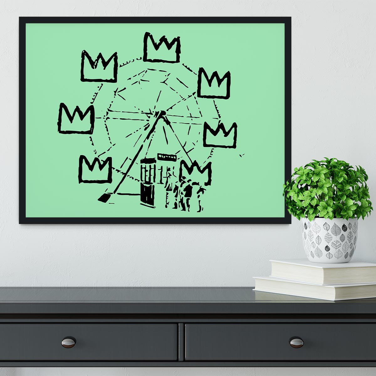 Banksy Basquiat Ferris Wheel Green Framed Print - Canvas Art Rocks - 2