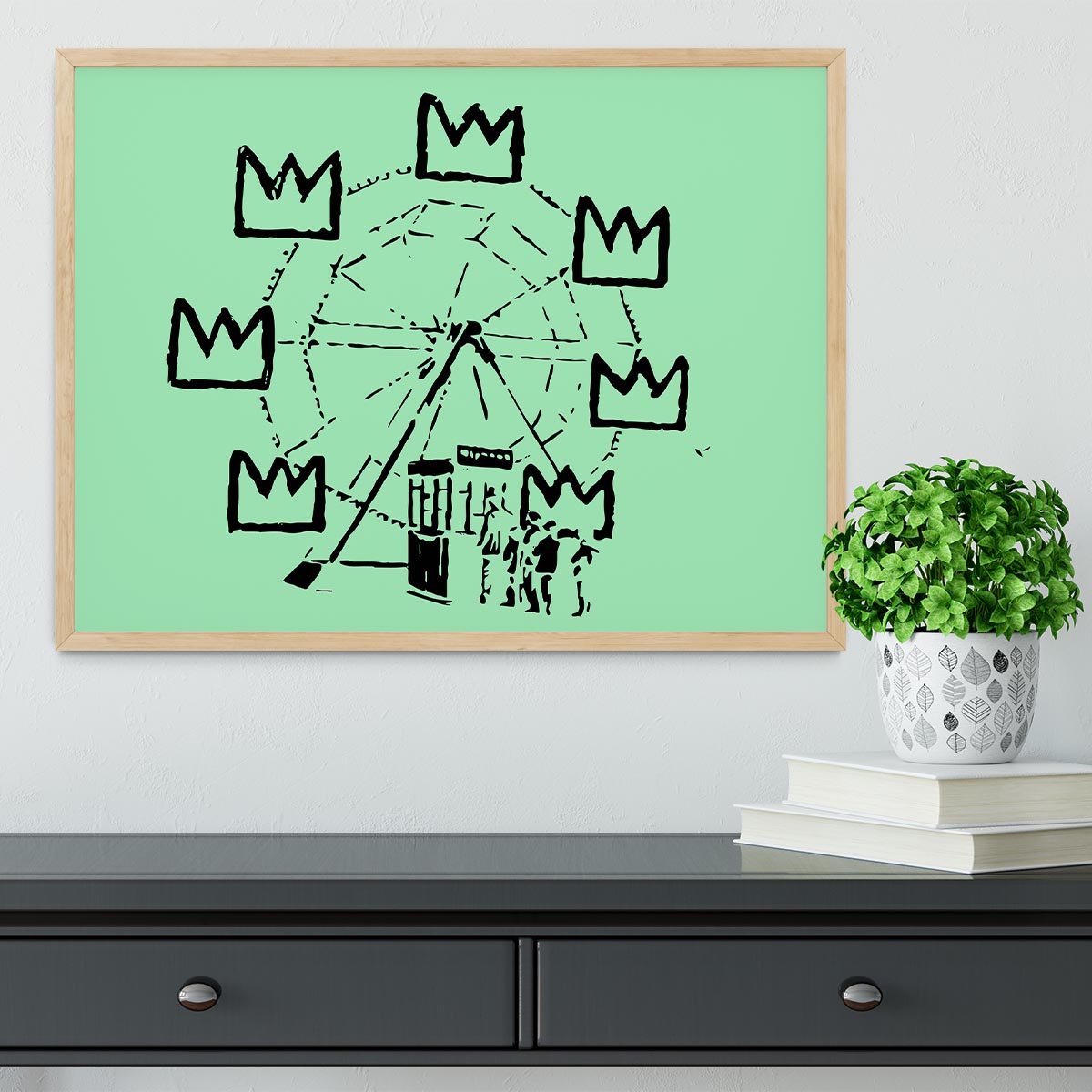 Banksy Basquiat Ferris Wheel Green Framed Print - Canvas Art Rocks - 4