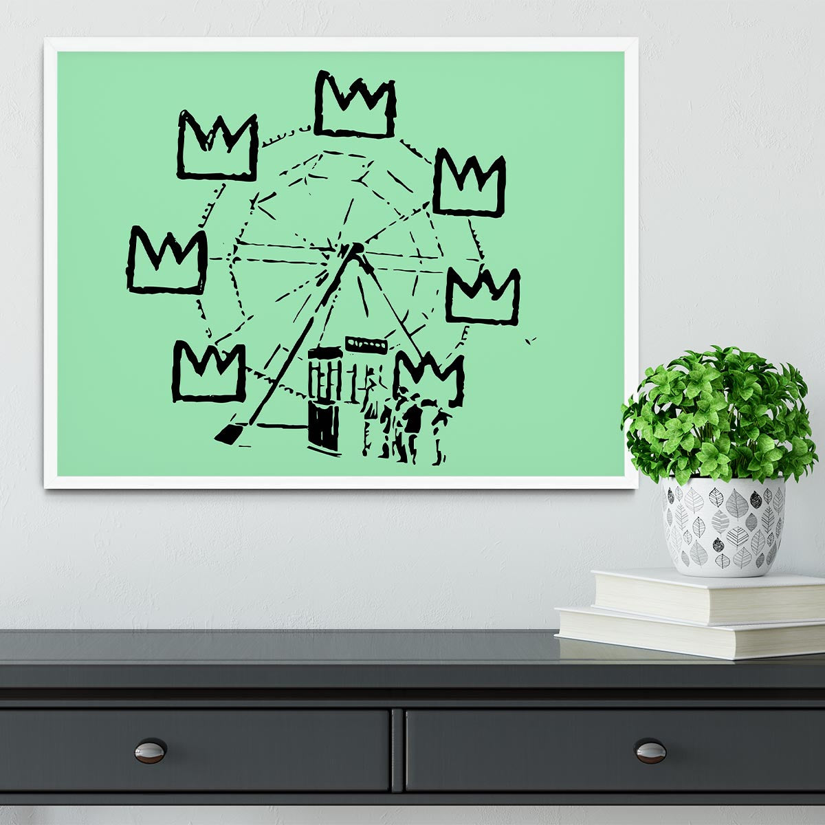 Banksy Basquiat Ferris Wheel Green Framed Print - Canvas Art Rocks -6