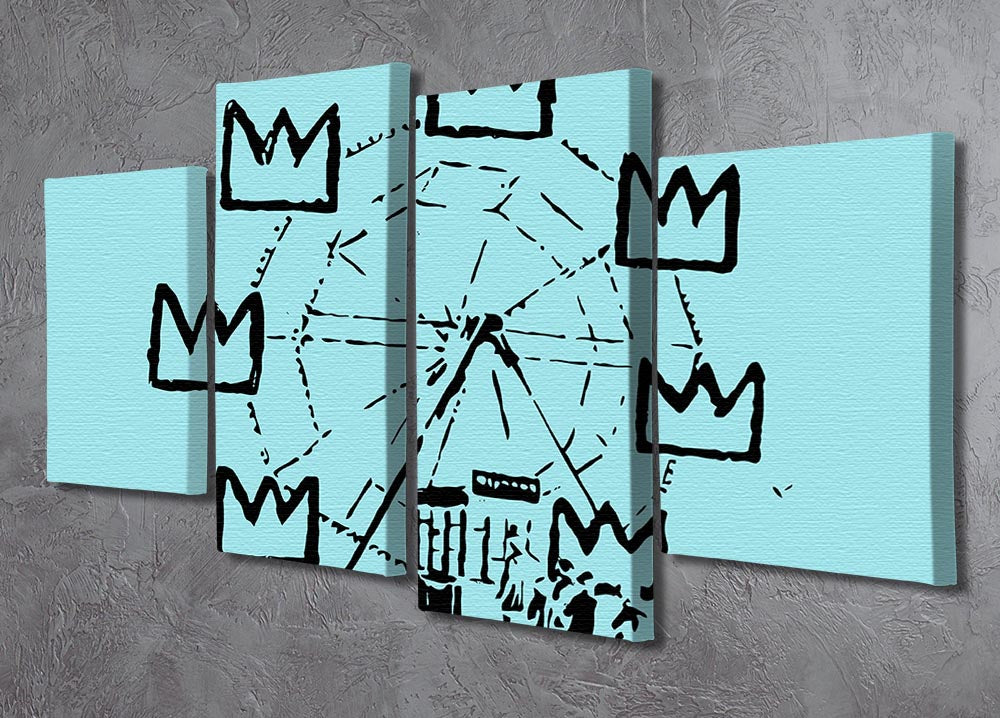 Banksy Basquiat Ferris Wheel Light Blue 4 Split Panel Canvas - Canvas Art Rocks - 2
