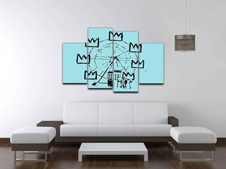 Banksy Basquiat Ferris Wheel Light Blue 4 Split Panel Canvas - Canvas Art Rocks - 3
