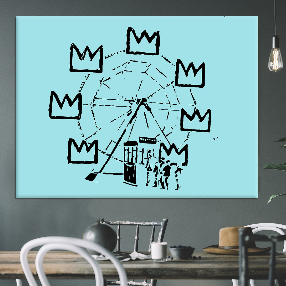 Banksy Basquiat Ferris Wheel Light Blue Canvas Print or Poster - Canvas Art Rocks - 3