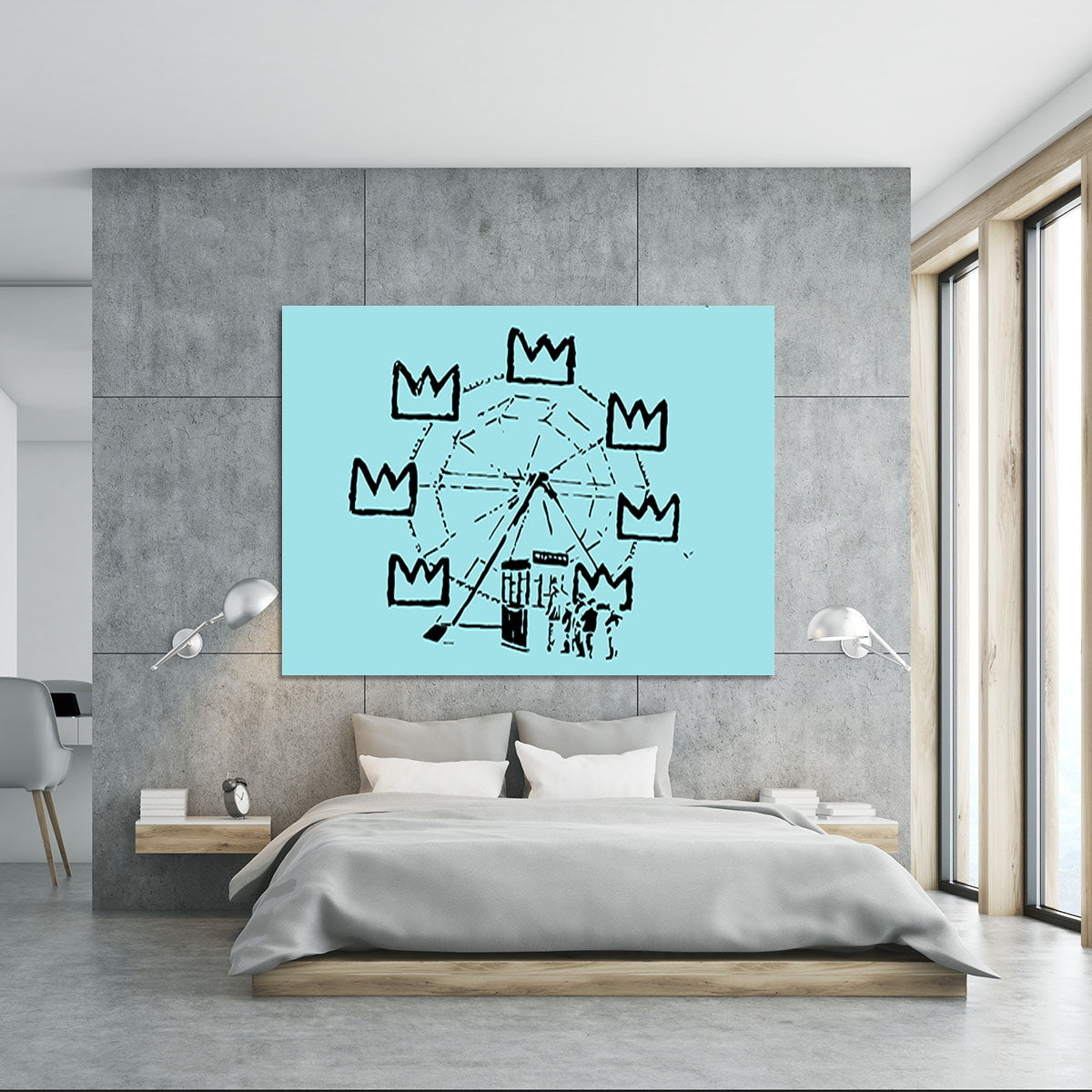 Banksy Basquiat Ferris Wheel Light Blue Canvas Print or Poster - Canvas Art Rocks - 5