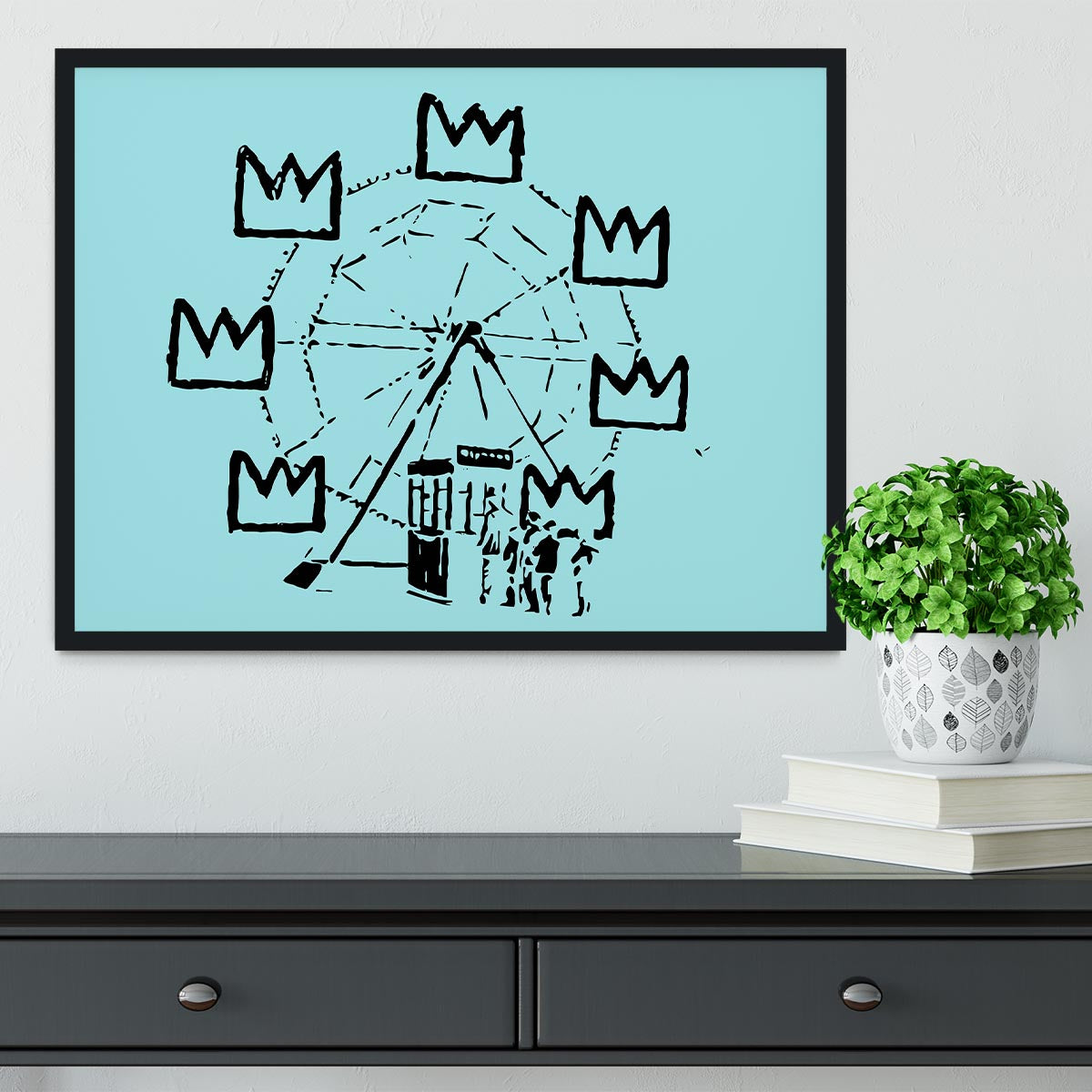 Banksy Basquiat Ferris Wheel Light Blue Framed Print - Canvas Art Rocks - 2