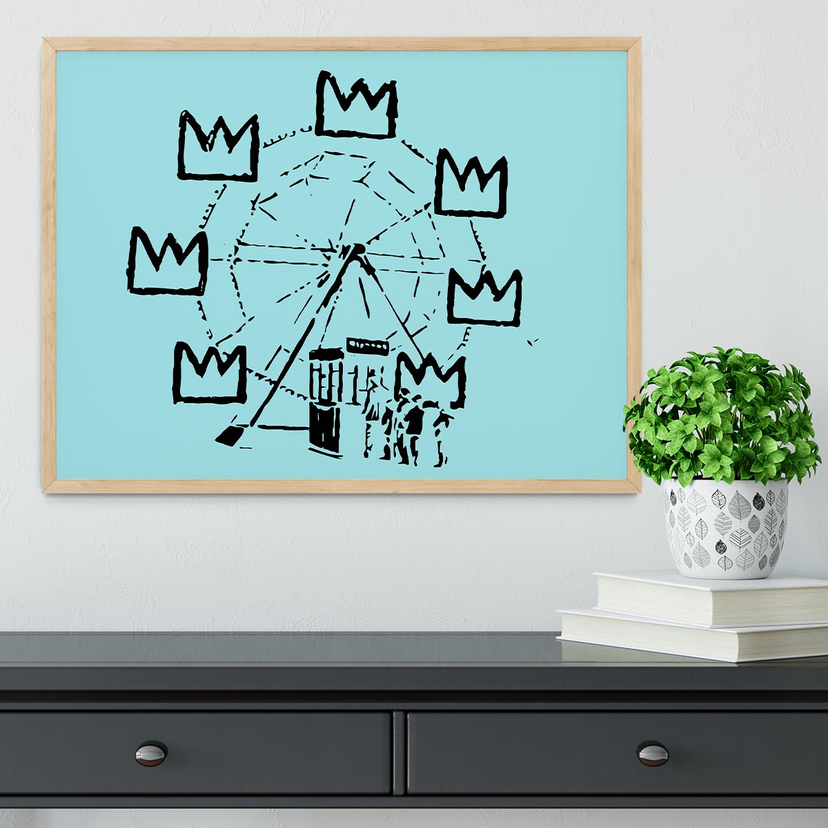 Banksy Basquiat Ferris Wheel Light Blue Framed Print - Canvas Art Rocks - 4