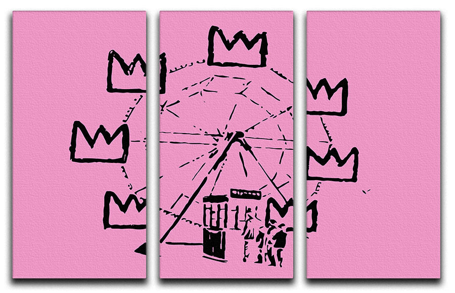 Banksy Basquiat Ferris Wheel Pink 3 Split Panel Canvas Print - Canvas Art Rocks - 1