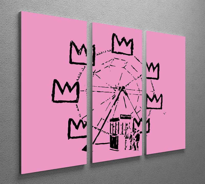 Banksy Basquiat Ferris Wheel Pink 3 Split Panel Canvas Print - Canvas Art Rocks - 2