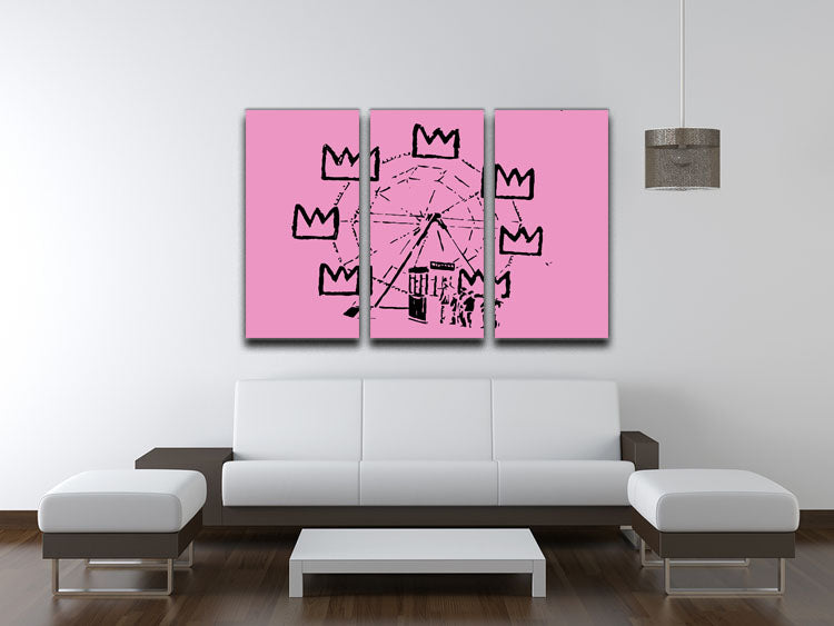 Banksy Basquiat Ferris Wheel Pink 3 Split Panel Canvas Print - Canvas Art Rocks - 3