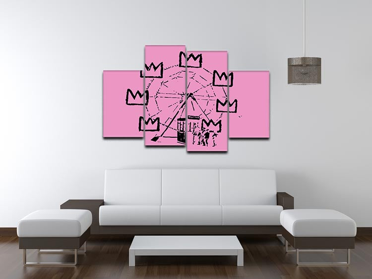 Banksy Basquiat Ferris Wheel Pink 4 Split Panel Canvas - Canvas Art Rocks - 3