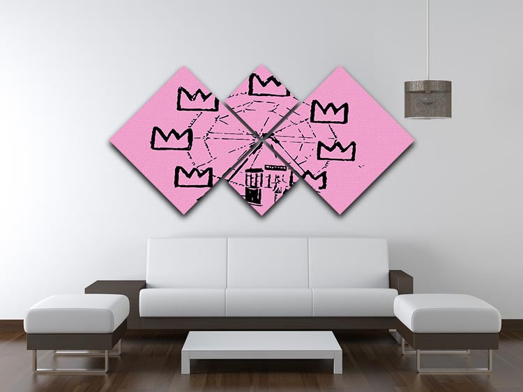 Banksy Basquiat Ferris Wheel Pink 4 Square Multi Panel Canvas - Canvas Art Rocks - 3