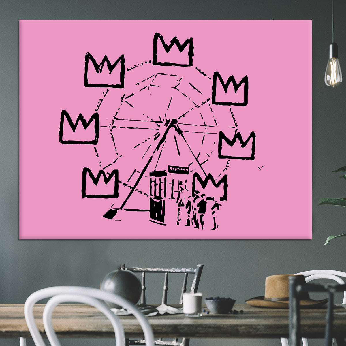 Banksy Basquiat Ferris Wheel Pink Canvas Print or Poster - Canvas Art Rocks - 3