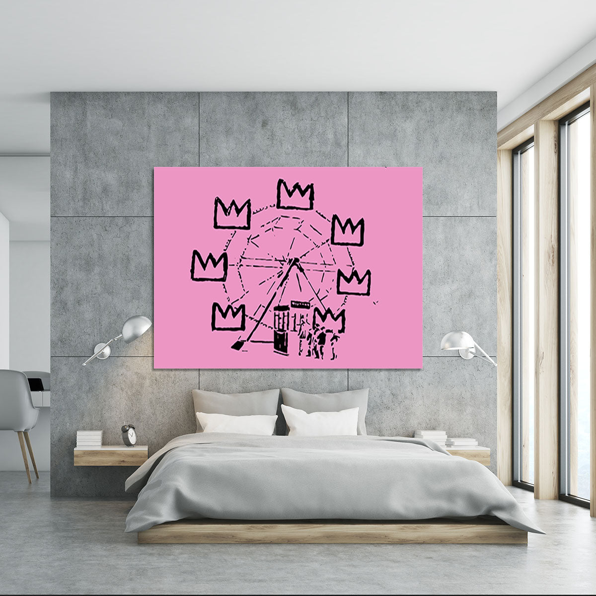 Banksy Basquiat Ferris Wheel Pink Canvas Print or Poster - Canvas Art Rocks - 5