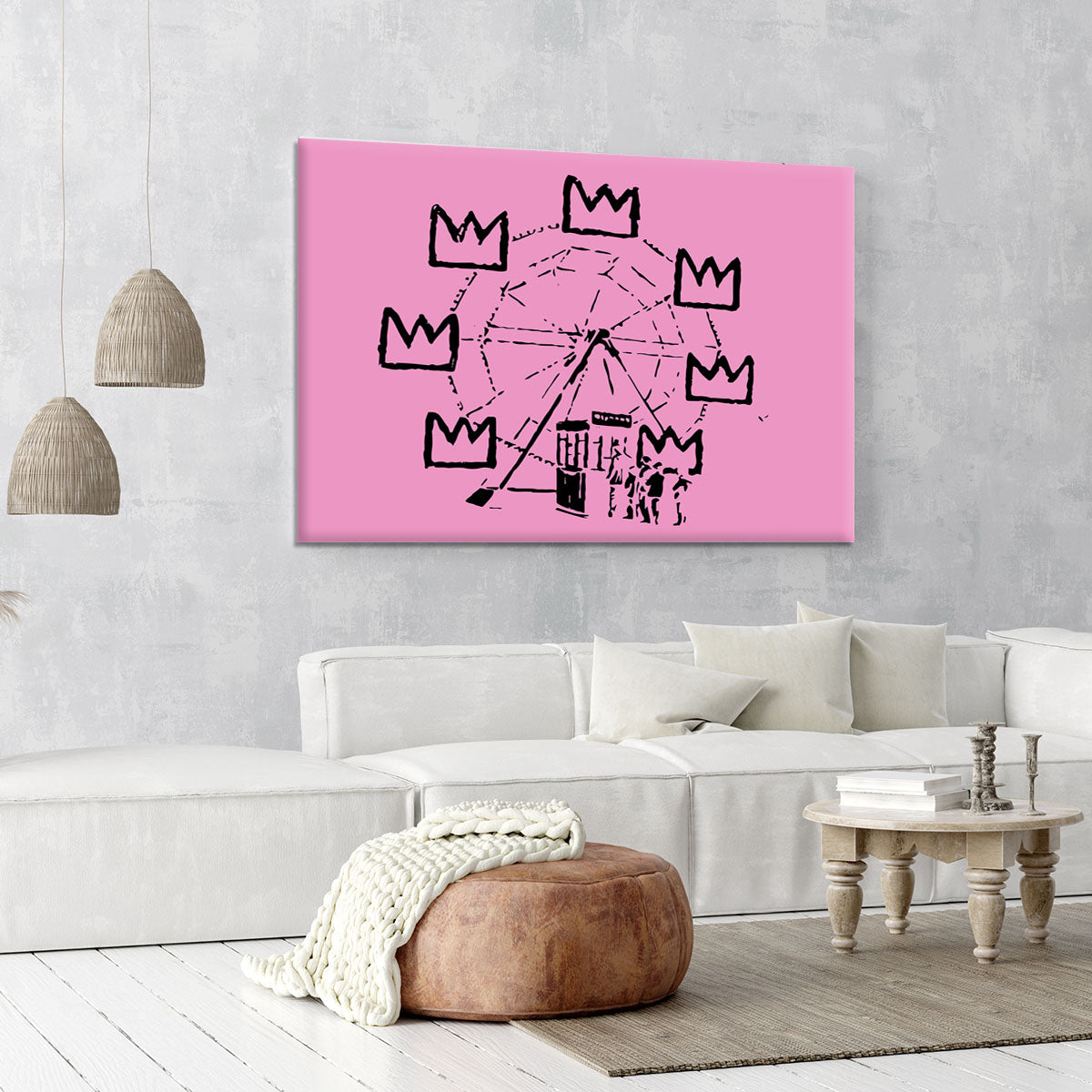 Banksy Basquiat Ferris Wheel Pink Canvas Print or Poster - Canvas Art Rocks - 6