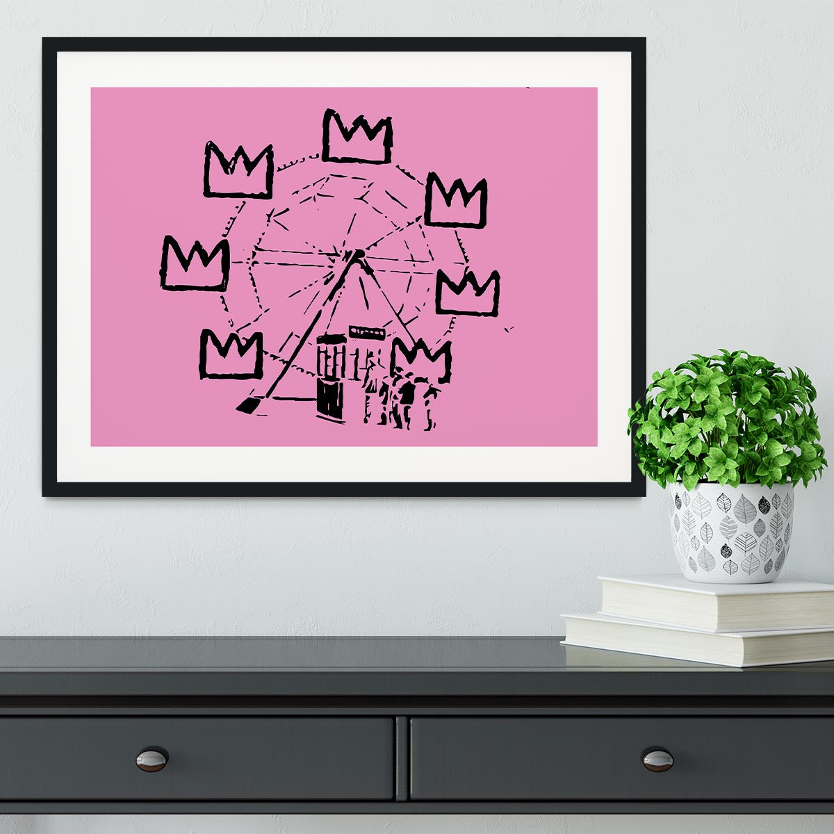 Banksy Basquiat Ferris Wheel Pink Framed Print - Canvas Art Rocks - 1