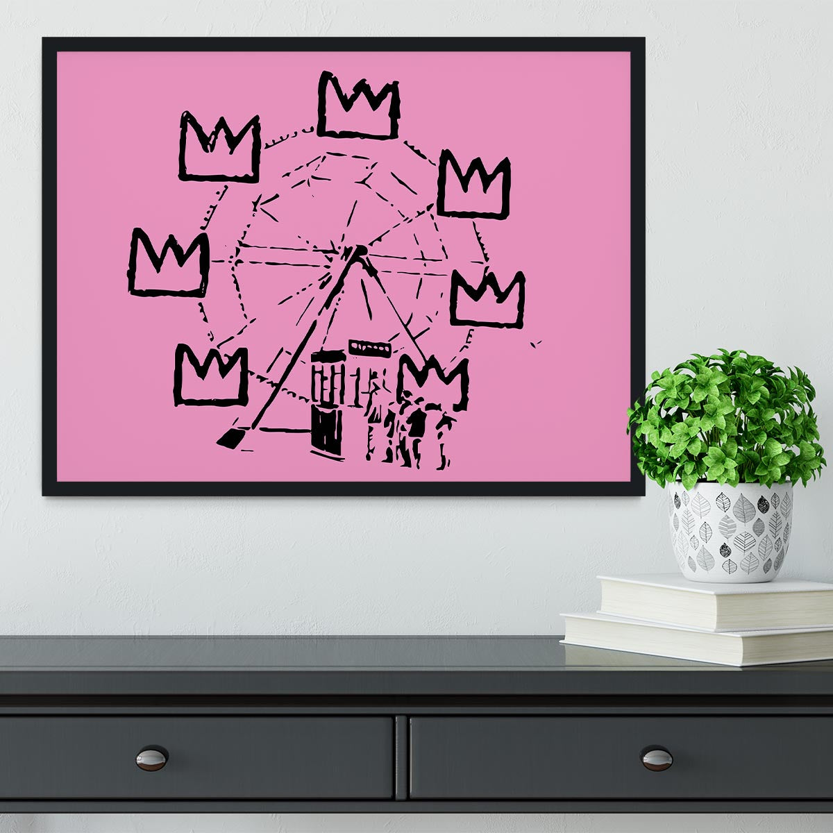 Banksy Basquiat Ferris Wheel Pink Framed Print - Canvas Art Rocks - 2