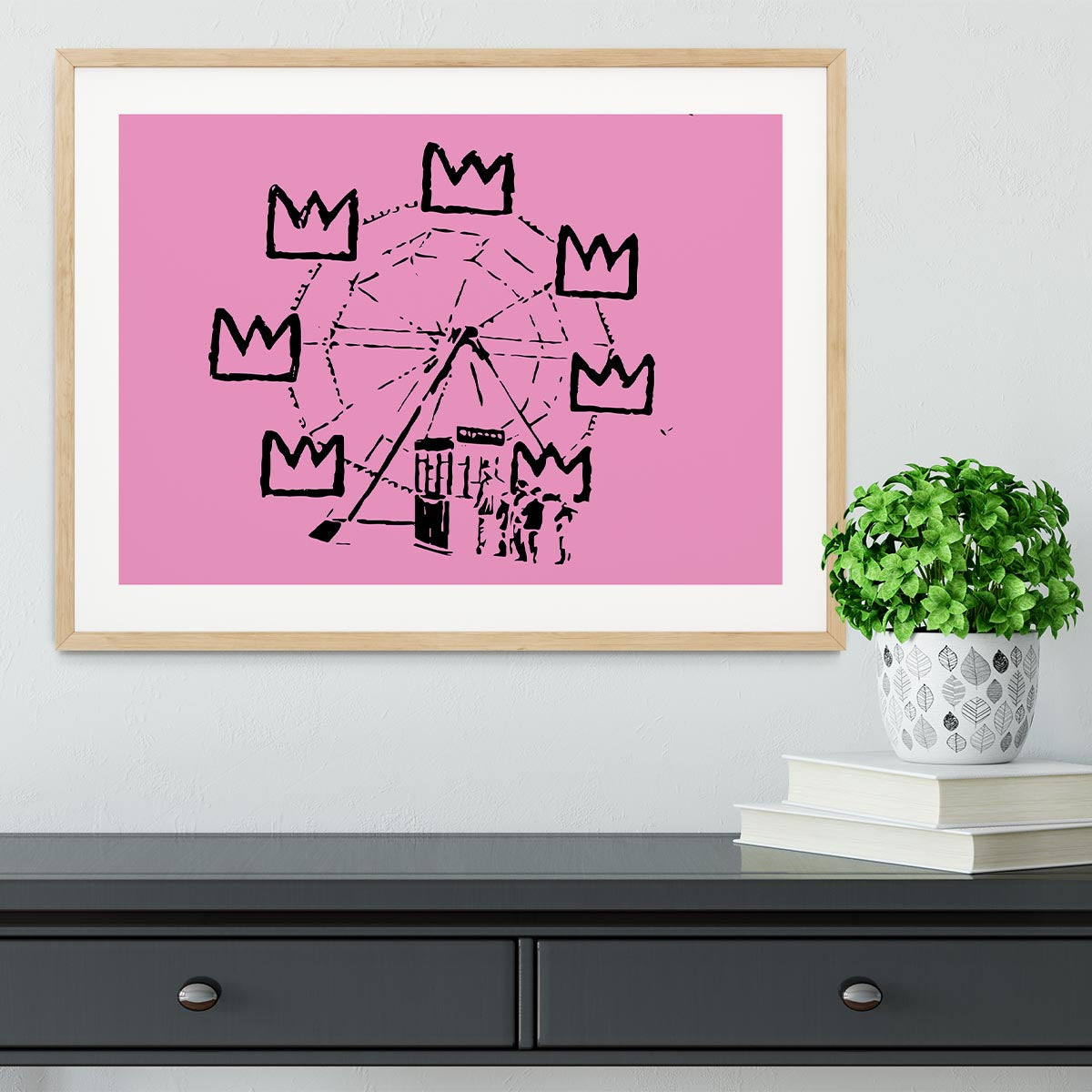 Banksy Basquiat Ferris Wheel Pink Framed Print - Canvas Art Rocks - 3