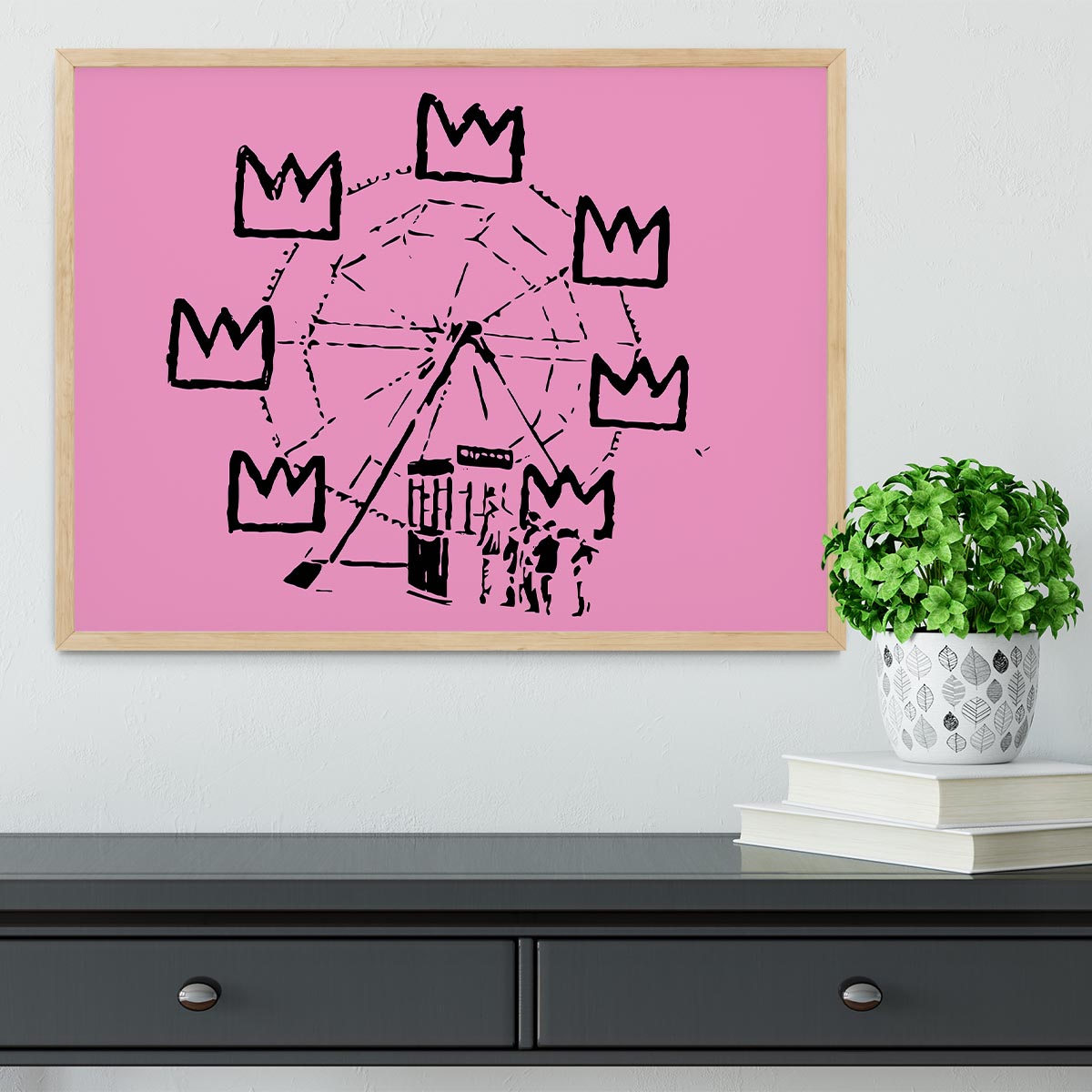 Banksy Basquiat Ferris Wheel Pink Framed Print - Canvas Art Rocks - 4