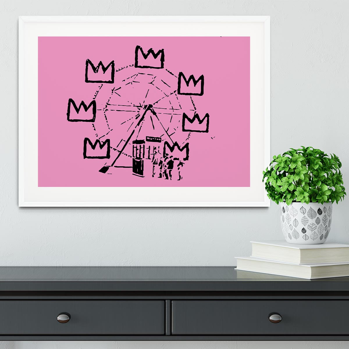 Banksy Basquiat Ferris Wheel Pink Framed Print - Canvas Art Rocks - 5